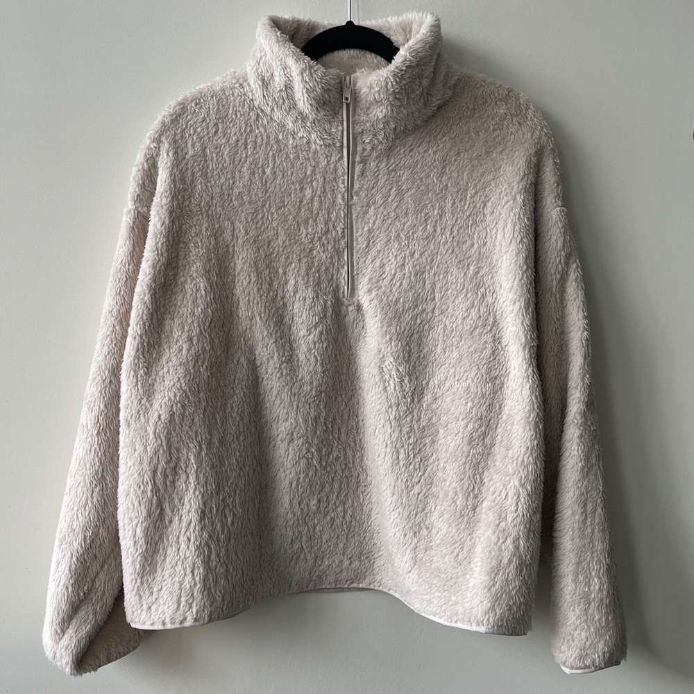 H&M Faux Shearling Teddy Sweater Half Zip Size M in Soft Pink (NWOT)